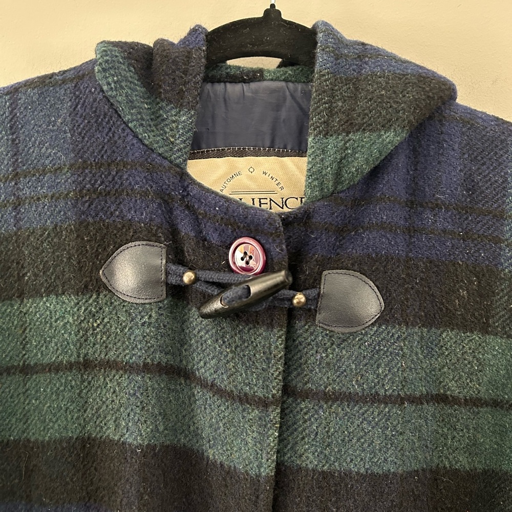 Vintage CountrySide Wool Blend Plaid Long Chic Barn Utility Toggle Hooded Coat - Picture 4 of 8